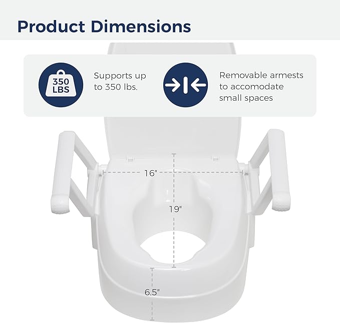 Drive Medical PreserveTech Universal Raised Toilet Seat with Handles, White