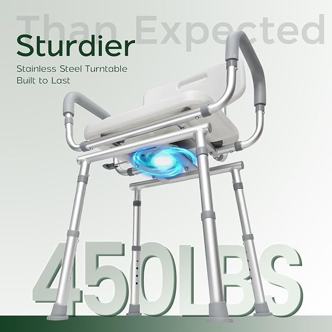Swivel Shower Chair with Arms and Back, 450lbs Heavy Duty Shower Chair for Elderly and Disabled, Handicap Shower Chairs for Inside Shower Stool & Bath Tub Seat for Adults