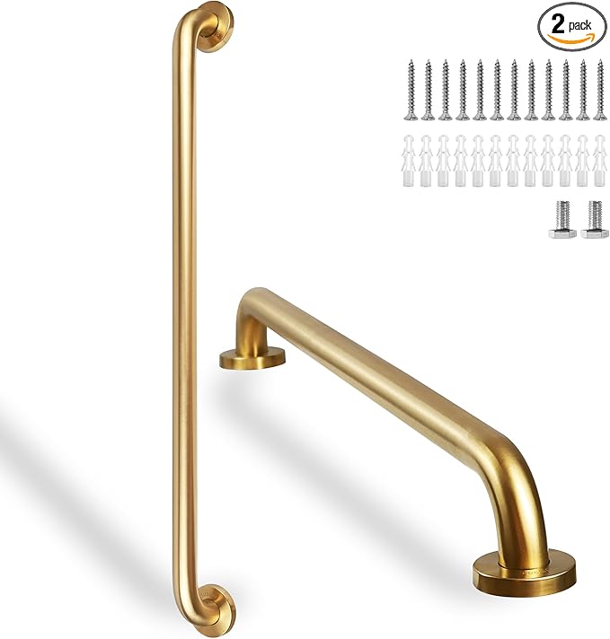 Shower Grab Bar, 2 Pack 32 Inch Gold Bathroom Safety Bar, 1.25" Diameter 304 Stainless Steel Grab Bars for Bathtubs and Showers, Handicap Shower Grab Bar for Seniors Elderly