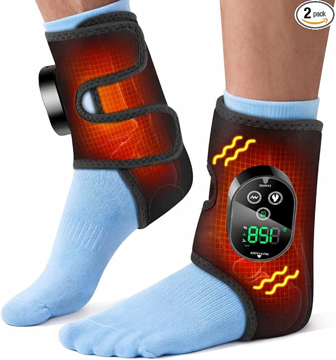 2 Pack Cordless Foot Massager for Neuropathy, Ankle Massager for Pain Relief, Foot Renew Massager for Neuropathy, Ankle Heating Pad with Massage, Foot Heating Pad, 6 Heats, 3 Massages, Black