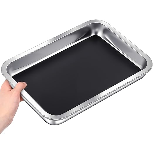 Conelist 1 Set 12.2 x 8.27 Inch Dissection Pan with Black Wax Thicken with 4 Rubber Nonslip Mat Reusable Stainless Steel Thicken Dissection Pan for Lab Experiment Junior Senior