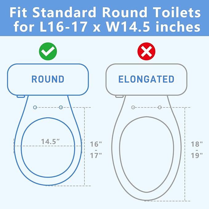 Travel Toilet Seat Risers for Seniors, Padded Elevated Toilet Seat with Handles for Round Toilets Only, Travel-Friendly, 5 Inch Height, Support to 300 LBS