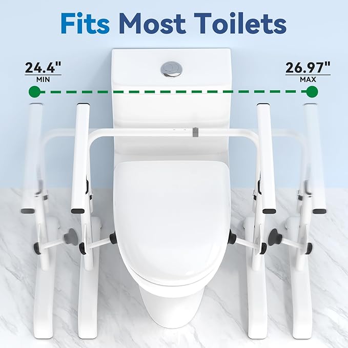 Loyoda Toilet Safety Rails for Seniors – Helps Family Members Sit & Stand Safely, Width & Chain Adjustable Toilet Handles, Heavy Duty 350 lbs Frame
