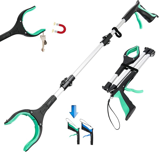 37.4 inch 2024 Upgraded Edition Grabber reahcer Tool,Foldable Reacher Grabber Pickup Tool with Strong Grip Magnetic,360°Rotating Anti-Slip Jaw,Trash Picker Tool for Outdoor & Indoor (Green)