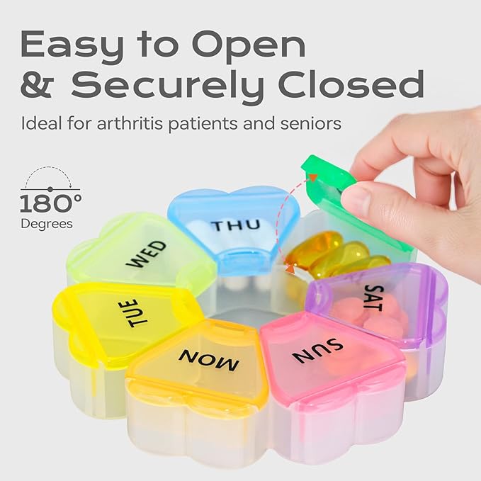 Pill Organizer Weekly - Cute Medicine Pill Organizer 7 Day, Large Daily Pill Box for Travel, SHIJOINYU Pill Dispenser Case 1 Time a Day for Medication/Supplement/Fish Oil (Rainbow)