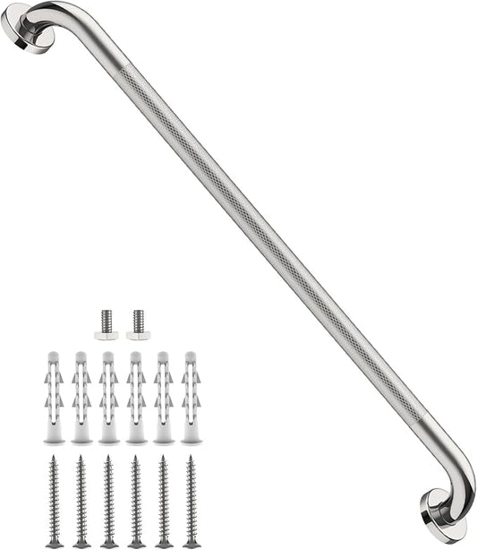 36 Inch Anti Slip Shower Grab Bar, Munzong Bathroom Grab Bar for Showers, Brushed Nickel Knurled Handicap Balance Bar,Safety Hand Rail Support Elderly Senior Assist Bath Handle