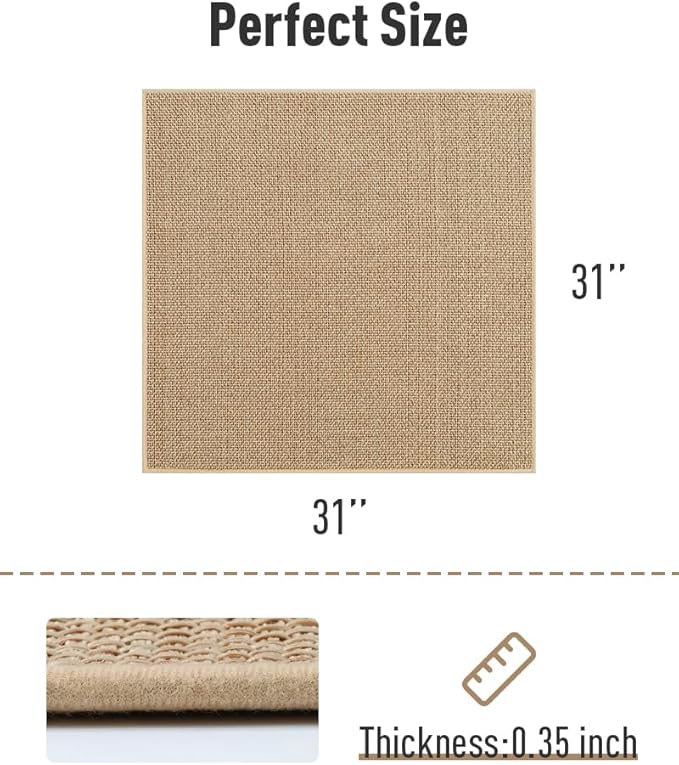 PADOOR Non Slip Stair-Treads Matching-Mat for Wooden Steps, Square Rubber Backing Non Slip Stair Landing Mat 30x30 inch
