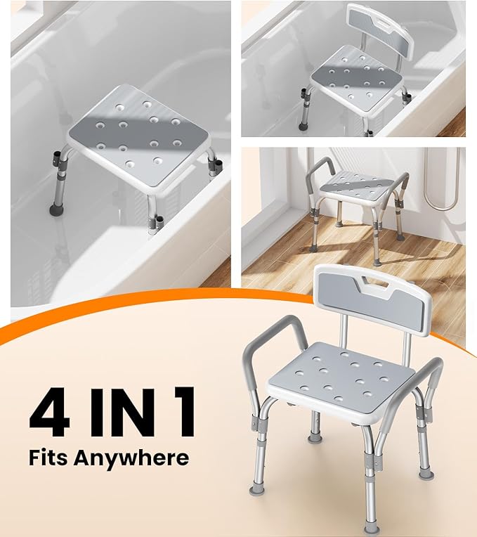 Shower Chair for Inside Shower [Military Grade] [500 lbs Heavy Duty] Shower Seat with Arms and Back for Bathtub, [FSA/HSA Eligible] Height Adjustable Safety Bath Seat for Elderly and Disabled, Adults