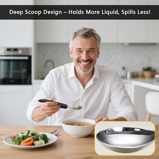 4Pcs Weighted Adaptive Utensils, 45°Angled Built up Utensils Set for Hand Tremors, 3.5oz Parkinsons Utensils for Elderly, Hand Tremors, Parkinson & Disabled Care Gift Pick (Right-Handed)