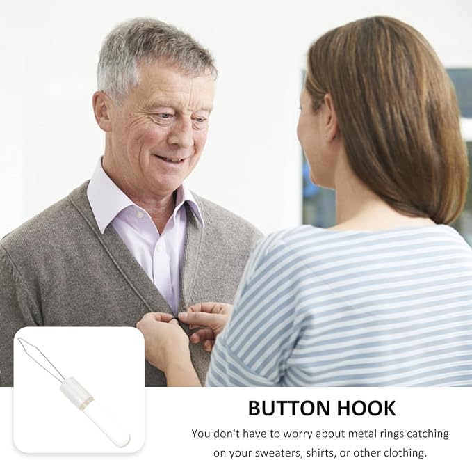 KALLORY Button Hook for Seniors with Non-Slip Handle 6.88In Dressing Aid Tool for Quick Self-Dressing Assistance on Shirts Dresses Collars Button Assist Device