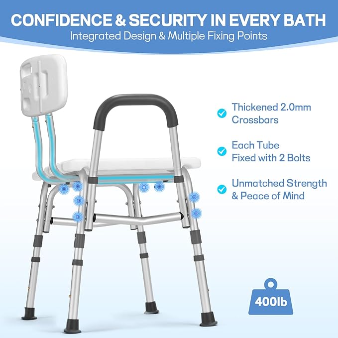 TABEKE Tub Transfer Bench for Bathtub, Tool Free Assembly Shower Chair with Backrest & Armrest, Height Adjustable Shower Bench, Shower Seat for Elderly and Disabled