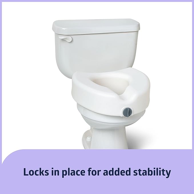 Medline 5" Raised Toilet Seat with Lock, No Arms, White, 400 lb Capacity - Easy Installation - Elderly & Disabled Bathroom Aid
