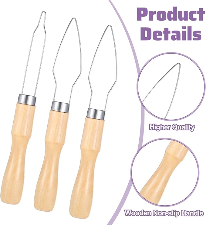 3 Pack Button Hook Assist Device, Dresses Assist Tool for Seniors Wedding Dress Button Hook Tool with Easy-Grip Wooden Handle Buttons for Shirts, Coats, One Hand Dressing Aids for Limited Dexterity