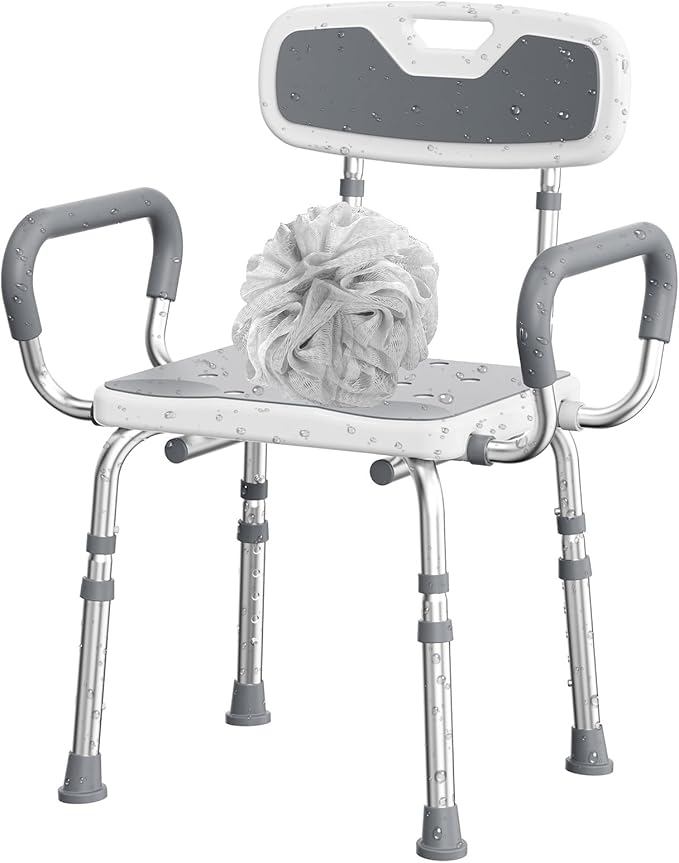 UNILEAF Shower Chair for Inside Shower with Arms and Back, Adjustable Height Shower Chair for Elderly and Disabled Adults, 450 lb Capacity, Non-Slip Shower Seat, FSA/HSA Eligible