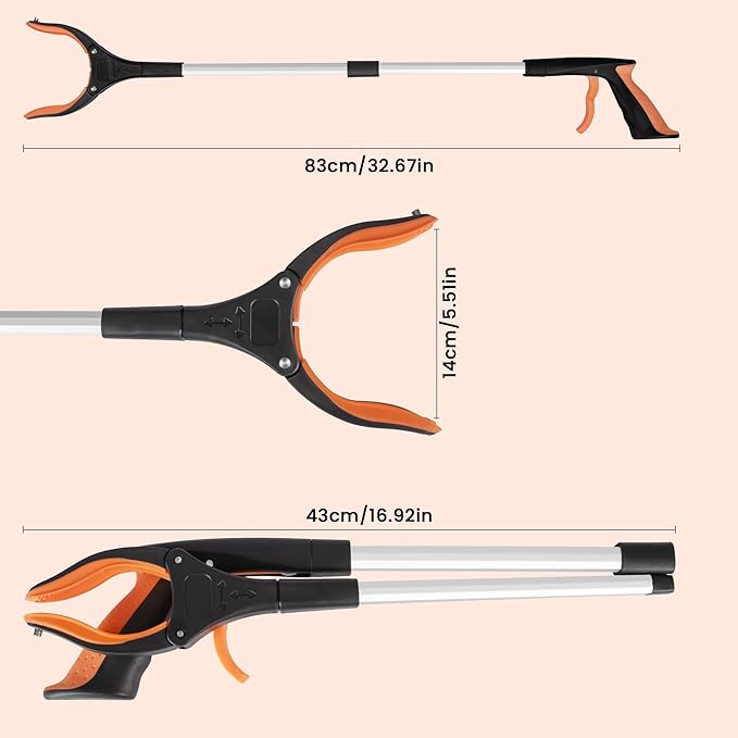 32.65"Grabber Reacher Tool, Foldable Trash Picker, 360°Rotating Grabber with Magnetic for Seniors and Disabled