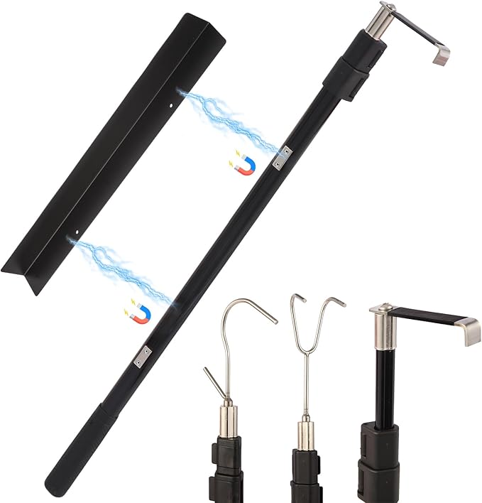 6.9 ft Magnetic Cargo Grabber Tool（Black）, Upgraded Telescoping Truck Bed Retriever for Pickup Trucks, Heavy‑Duty Aluminum Reach Stick with 3 Hooks & 1 Mounting Plate, Multi‑Use Truck Bed Accessory