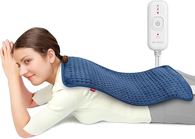 Comfytemp Heating Pad for Back & Period, Electric Extra Large Heat Pad, Birthday Gifts for Women Mom Dad & Mother Day Gift, Moist Neck Shoulder Legs Arm Knee Heated Pad Washable, 12"x24", Navy Blue