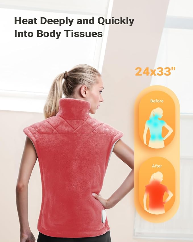iDOO Heating Pad for Back Neck & Shoulders Pain Relief, FSA Eligible Items, Mothers Day Gifts for Mom, Large Full Body Electric Heat Pad, 6 Heat Settings, Birthday Gifts for Women Men Seniors, Pink