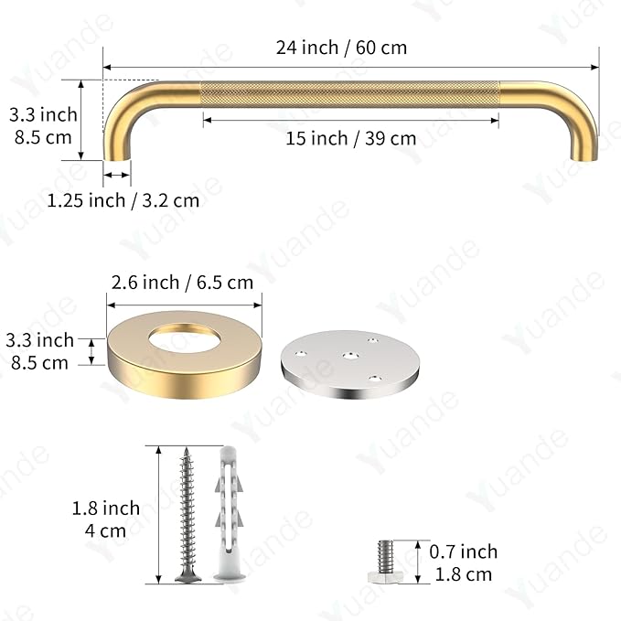 4 Pack 24 Inch Shower Grab Bar, YuanDe Gold Bathroom Grab Bar Handle w/Anti-Slip Knurled Grip, Stainless Steel Bath Balance Bar, 1.25" Diameter Safety Hand Rail Support,Handicap Injury Elderly Senior