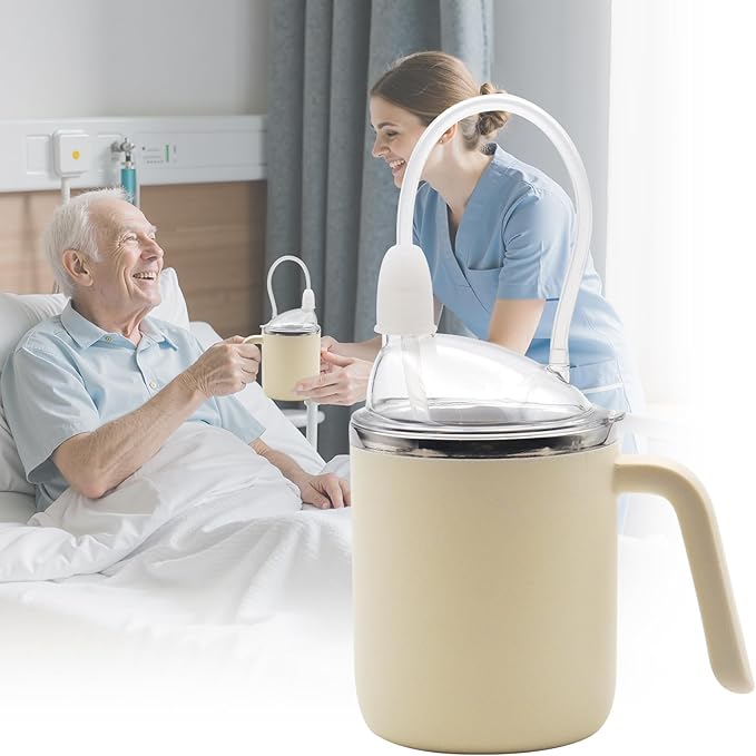 Adult Sippy Sup for Elderly 14oz Stainless Steel Spill Proof Cup with Straw, 3 in 1 Elderly Sippy Cup with Lid, Suitable for Seniors Disabled Patients Limited Mobility