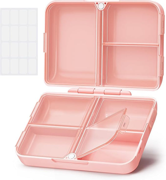 AUVON Daily Pill Organizer Fit with Your Purse or Pocket, Compact Pill Case Travel Essentials with Magnetic Folding Closure & Long-Lasting Hinges, Pill Box for Fish Oils, Supplement, Vitamins (Pink)