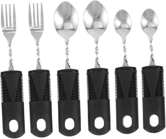 Gatuida 2 Sets Portable Adaptive Utensils for Elderly of Shaking Spoons and Forks with Ergonomic Design Lightweight and Easy to Grip for Seniors and Disabled Users