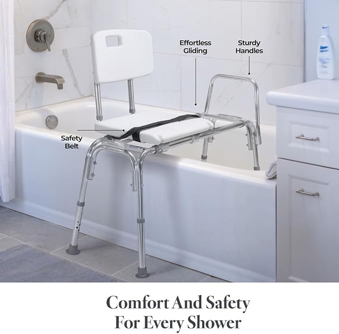 Tub Transfer Bench Sliding Shower Bench for Bathtub Shower Chair for Inside Shower Shower Chair for Elderly and Disabled Adjustable Height Shower Bench Holds Weight Up to 400 Lbs FSA/HSA Eligible