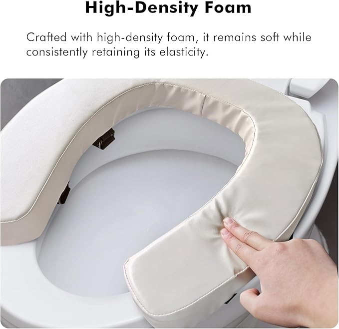 Toilet Seat Cushion with 2-inch High-Density Foam Padded Toilet Cushion Toilet Seat Riser Waterproof PU Fabric-Suitable for Standard,Elongated Toilets(Beige)