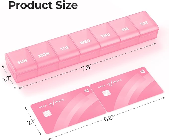 AUVON Weekly Pill Organizer with Effortless Opening Design, Arthritis Friendly Pill Box, BPA-Free Pill Organizer 7 Day, Cute & Portable Pill Case for Vitamins, Supplements and Medications