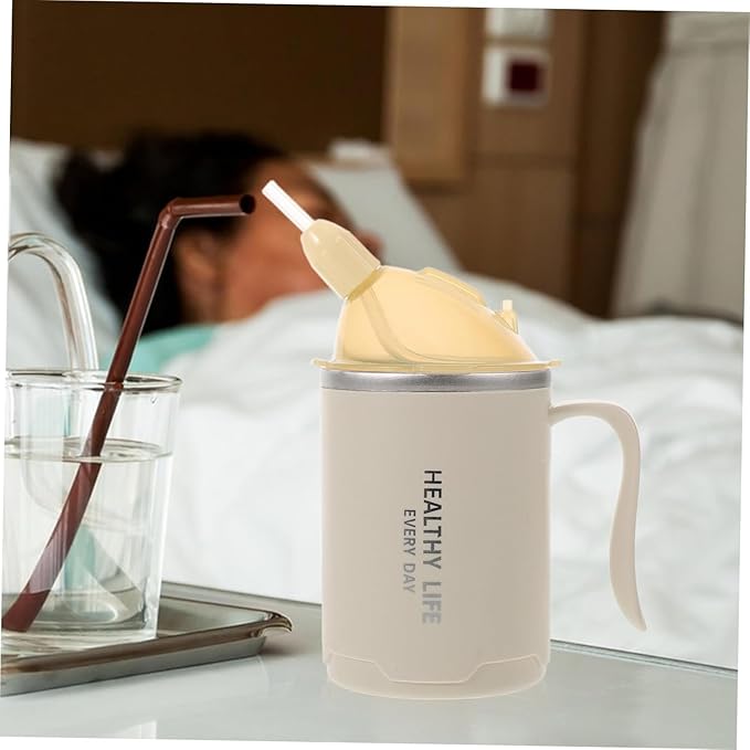 14oz Spill-Proof Cup for Elderly, Stainless Steel Thermos Sippy Cup with Straw, Ideal for Seniors and Adults, Great for Water, Milk, and Soup Health & Household Supplies (White)