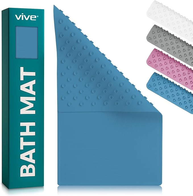 Vive Non-Slip Bath Mat with Suction Cups - 28" x 16" Extra Large Rubber Mat for Safety & Comfort - Patented Grip Prevents Slips and Falls for Kids, Elderly, Men, Women - XL Non Skid Shower & Tub Cover