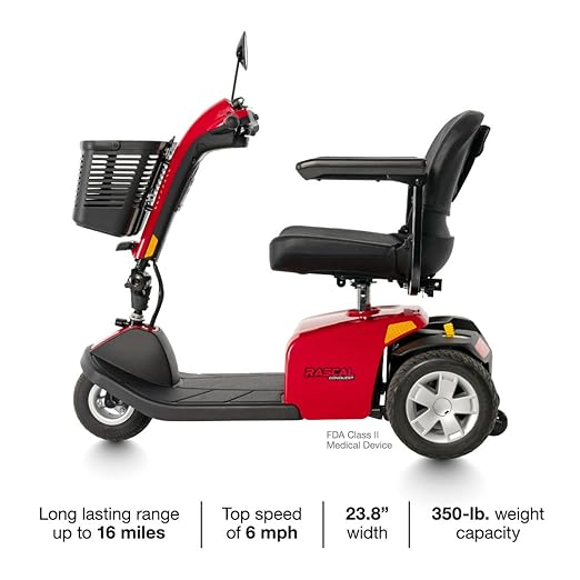 Rascal Conquest 3-Wheel Heavy-Duty Outdoor Mobility Scooter, Long-Range Battery-Powered Electric Travel, 350lb Capacity, Battery Included