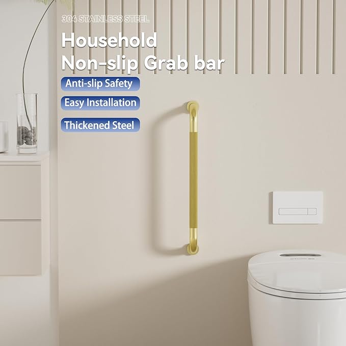 2 Pack Shower Grab Bar, Brushed Gold 32 Inch Bathroom Grab Bar Handle with Anti-Slip Knurled Grip, Stainless Steel Bath Balance Bar, 1.25" Diameter Bath Safety Bar Support for Seniors Elderly Pregnant