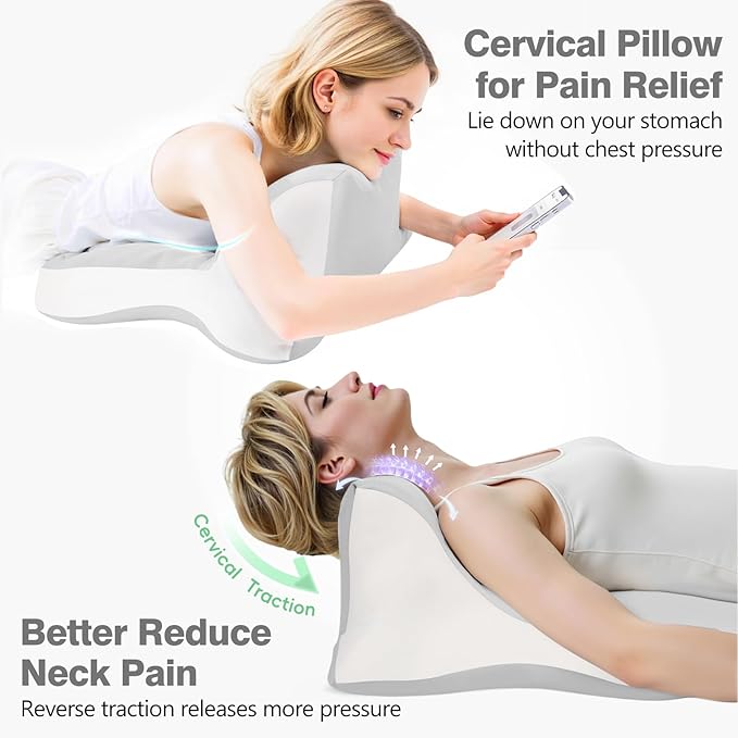 Reading Pillow for Lying, Leaning and Prone, Contour Memory Foam Pillow, Ergonomic Cervical Pillow for Neck and Shoulder Pain Relief, Bed Pillow Grey