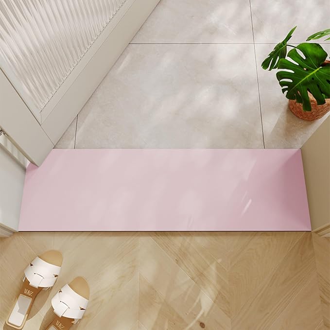 Cuttable Bath Mat for Narrow Spaces - Super Absorbent Doorway Floor Mat, Non-Slip Shower Threshold Rug for Bathroom, Kitchen, Entryway (Pink, 47''x12'')