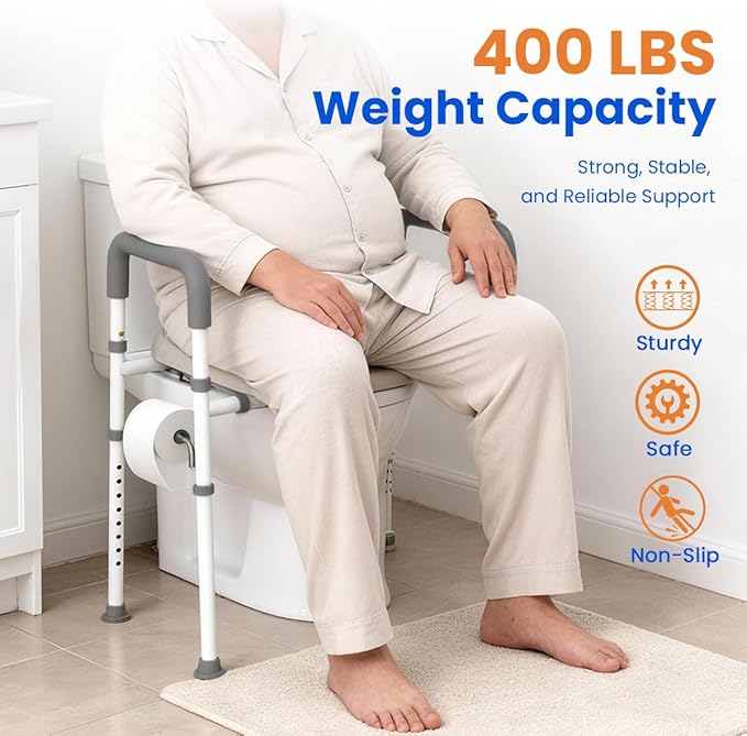 Toilet Seat Risers for Seniors, Raised Toilet Seat with Handles, Adjustable Width & Height Toilet Riser, 400lb Handicap Elevated Toilet Seat for Elderly, Disabled, Fits Any Toilet