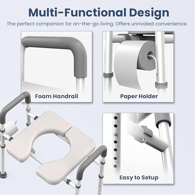 Raised Toilet Seat with Handles - Width & Height Adjustable Toilet Seat Riser for Seniors, Handicap and Disabled, 400lbs Soft Toilet Riser with Handles for Elderly, Pregnant, Fit Any Toilets