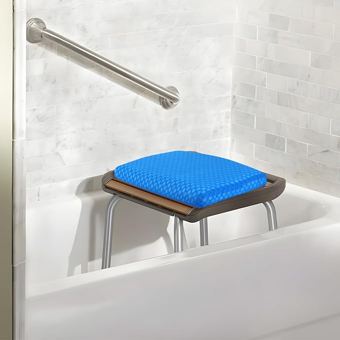 Anycosy Shower Seat Cushion Waterproof Sauna Seat Cushion Bathtub Cushion for Sauna,Slip-Resistant 3D Foam Mesh Bathtub Chair Pad with Hook,Quick Drying Shower Seat Mat for Elderly (Blue, Medium)