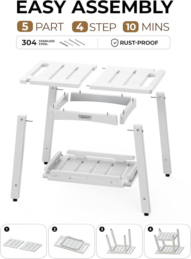 22" Large Shower Bench Seat, Non-Slip Shower Benches for Inside Shower to Sit on, HDPE Waterproof Shower Stool, Shower Chair with Adjustable Feet for Bathroom, Indoor/Outdoor Use, White