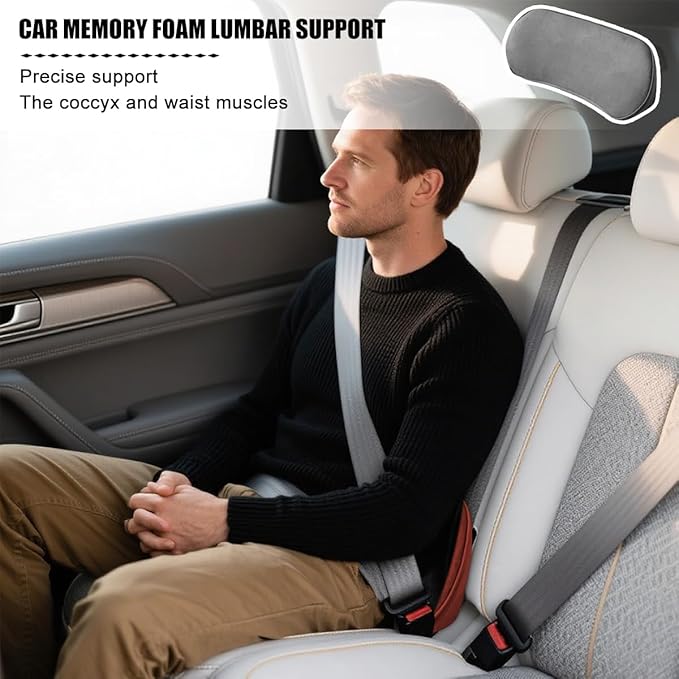 Zpana Car Lumbar Support Pillow, Memory Foam Vehicle Seat Lower Back Support Cushion for Back Pain Relief & Sciatica, Comfortable Auto Driver Seat Pad, Universal for Vehicles (Dark Gray)