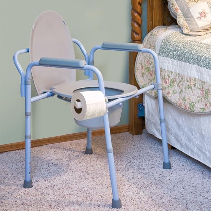 Carex 3-in-1 Folding Bedside Commode with 14 Pack Commode Liners - Porta Potty for Adults - Portable Toilet Supports Up to 300lbs, Bedside Commodes for Seniors and Commode Chair