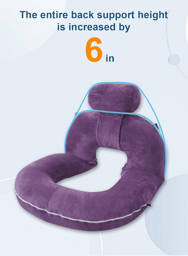 INSEN Reading Pillow, Back Pillow for Sitting in Bed and Couch, Gaming Pillow for Adults, Sit Up Support for Bed, Purple