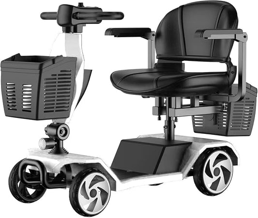 Mobility Scooter for Adults, Elderly. 20A Wheelchair Device for Travel with Removable Battery and Two Baskets (Y3-White)