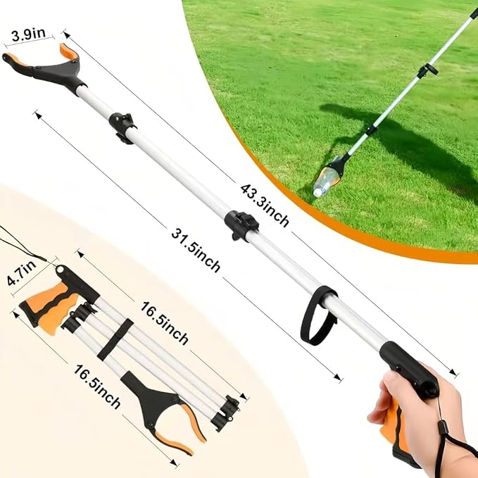 2-Pack Extra Long Grabber Reacher Tool, 43 Inch Pickup Tool with Magnetic Tip, Trash Picker for Elderly, Garbage Picker Upper, Litter Pick Up Grab, Orange