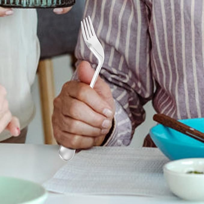 Lurrose Angled Feeding Utensils Set Lightweight Ergonomic Spoon and Fork Adaptive Tableware for Right-Handed Self Feeding Assistance in Elderly and Limited Mobility Users