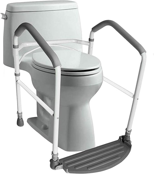 HEALTHLINE Toilet Safety Frame & Rails for Seniors - Foldable Heavy-Duty 300 LBS Toilet Handrail for Bathroom with Grab Bars for Adults - Adjustable Height Hand Rail for Toilet Seat for Elderly