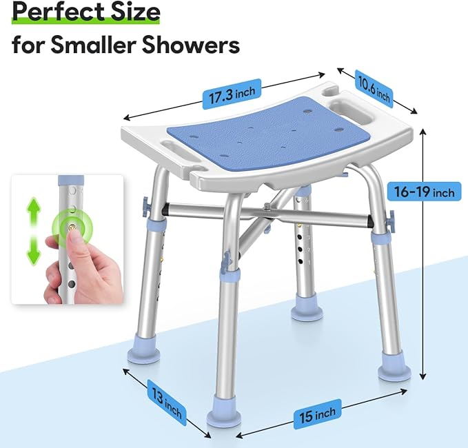 Delog Heavy Duty Shower Chair - 500lb Capacity, Padded Bath Seat with 6 Height Adjustable Tubes - Tool Free Anti-Slip Bench for Elderly, Senior, Handicap & Disabled