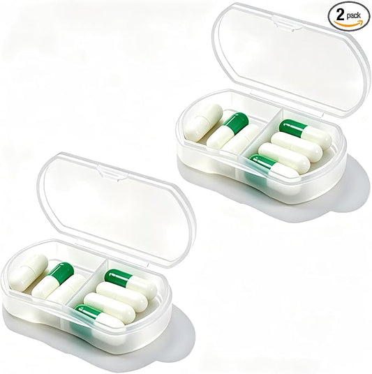2PCS Pill Case Organizer, Daily AM & PM Containers, Medicine Holder, Ideal for Medication, Vitamin, Supplement, Perfect for Travel, Ideal for Purse (White)