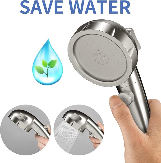 SINGSUO High Pressure Handheld Shower Head with On Off Switch, Detachable Shower Head, 3 Spray Modes Shower Massager Handheld with Hose and Adjustable Angle Bracket (Brushed Nickel)