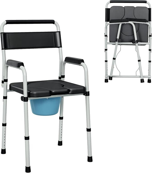 HOMCOM 4 in 1 Bedside Commode Shower Chair Portable Toilet Raised Toilet Seat with Handle for Seniors, Adults, Handicap, Adjustable Height, Black